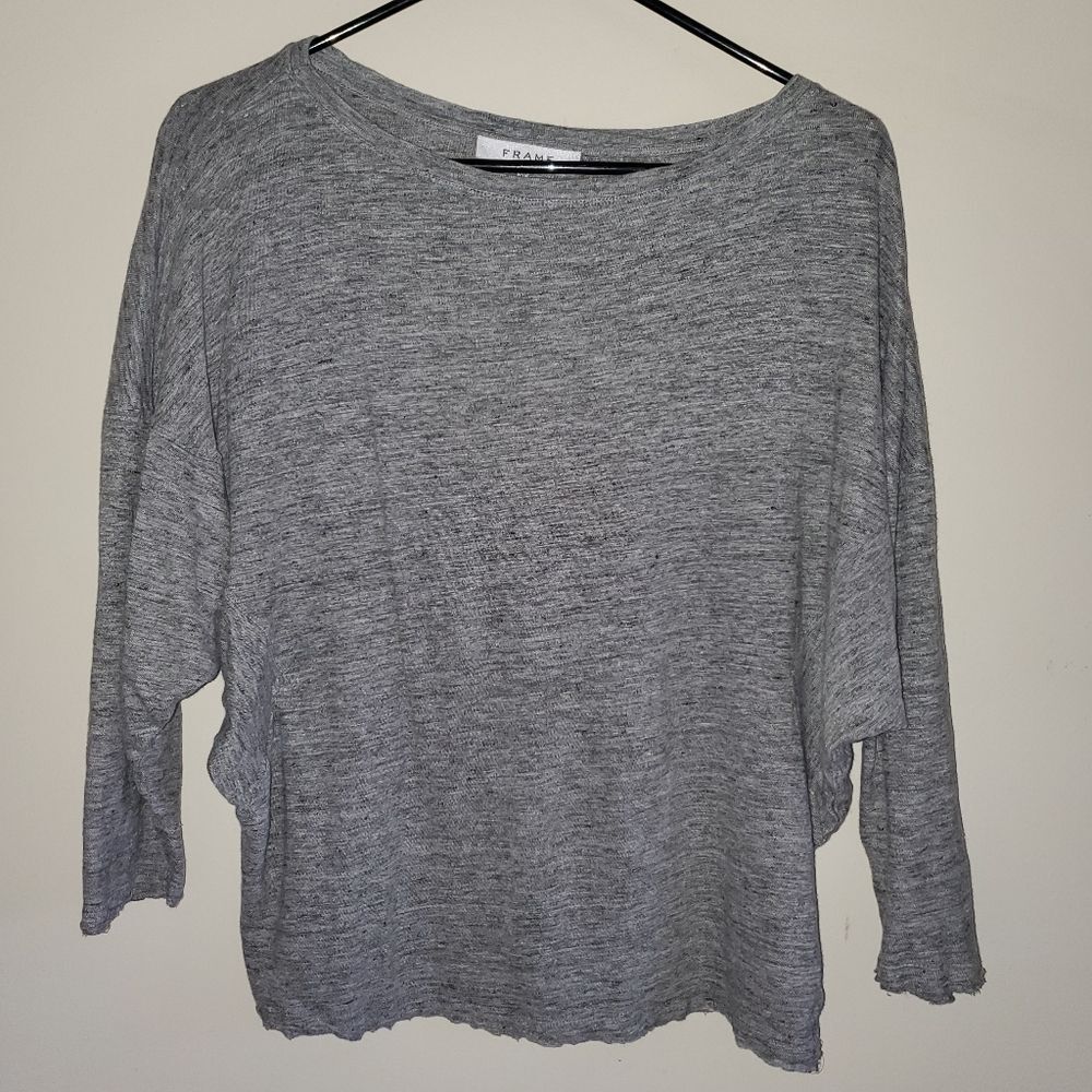 FRAME Gray Dolman 3/4 Sleeve Organic Linen Top Small